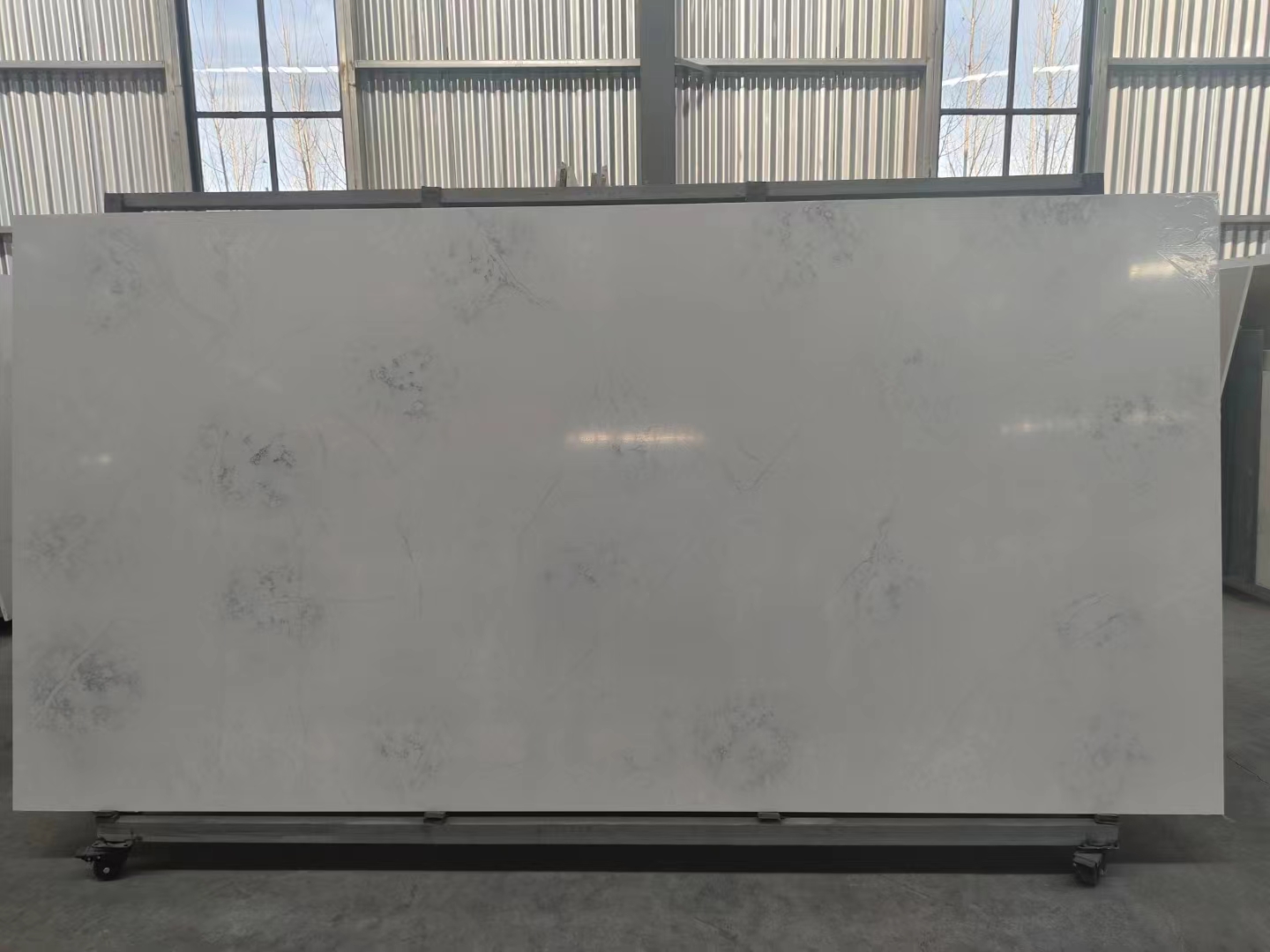 Carrara white color vein quartz stone slab 6608#
