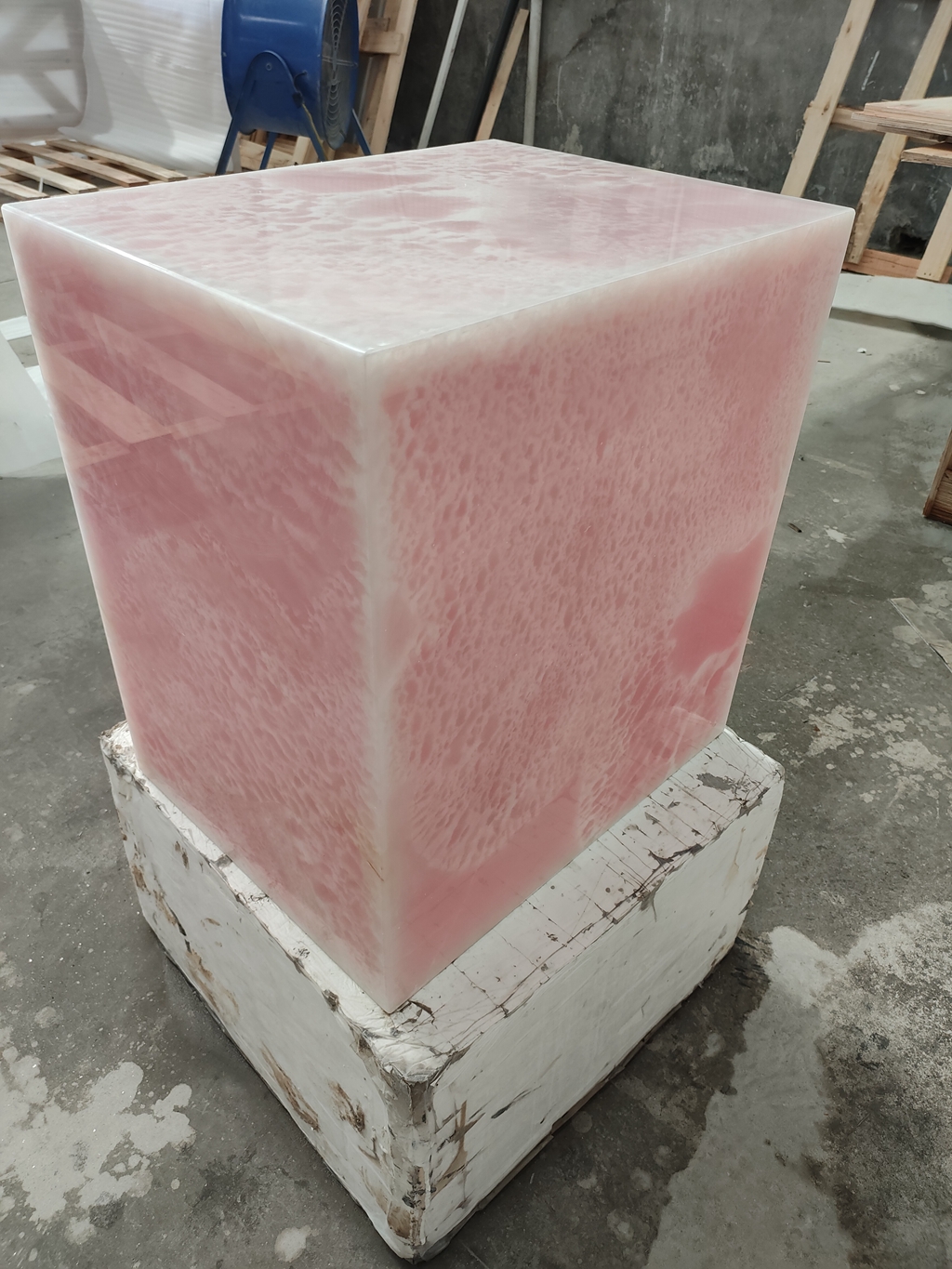 Pink Onyx Side Tables composed by several Pink Onyx Slabs