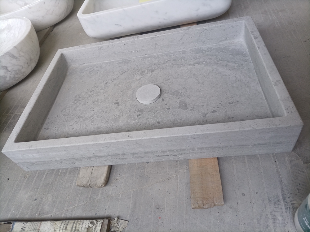 Grey Wooden Marble Square Bathroom Sinks with Marble Drain Cover